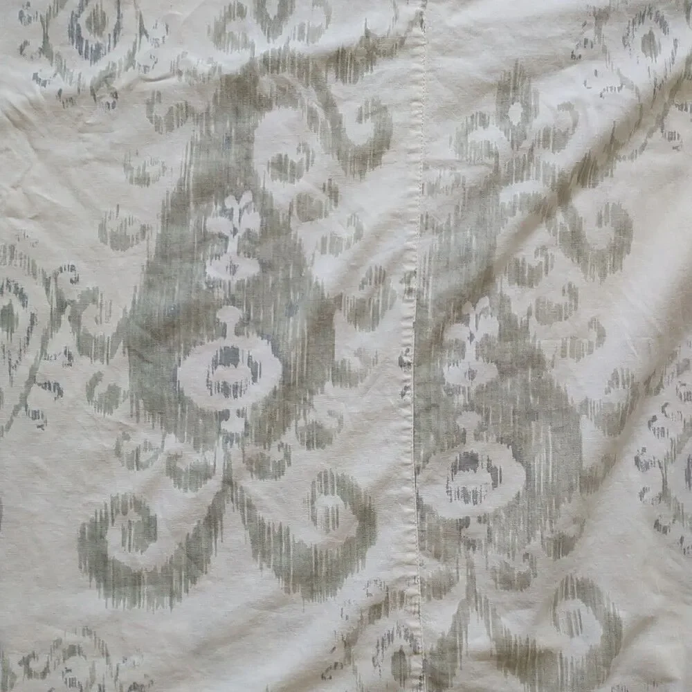 Pottery Barn Twin Duvet Cover Linen Cotton Blend Ikat Pattern White Green